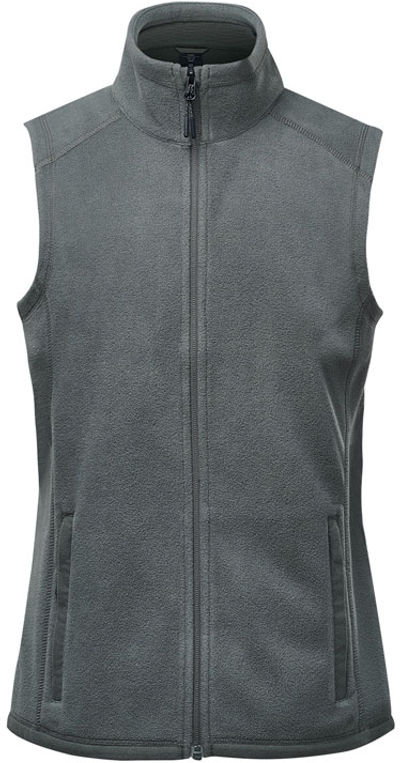 Am image of a Custom Stormtech Womens Montauk Fleece Vest in Granite!