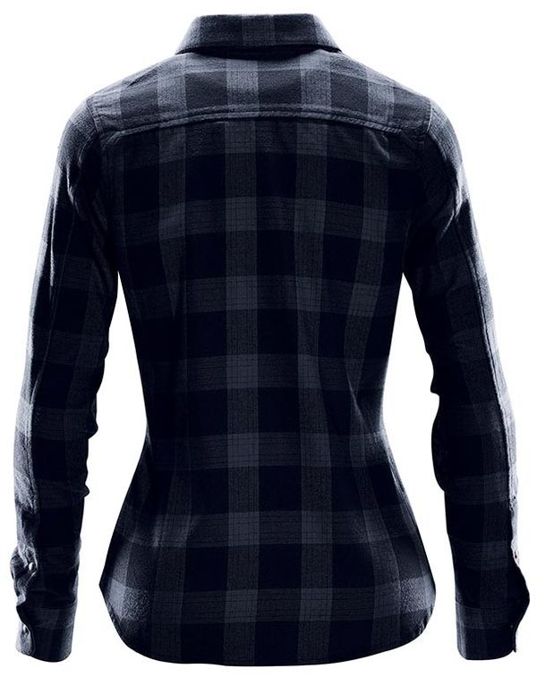 An image of a Custom Stormtech Womens Logan Snap Front Shirt in Navy Plaid!