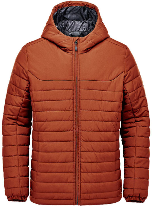 Am image of a Custom Stormtech Men's Nautilus Quilted Hoody in Rust!