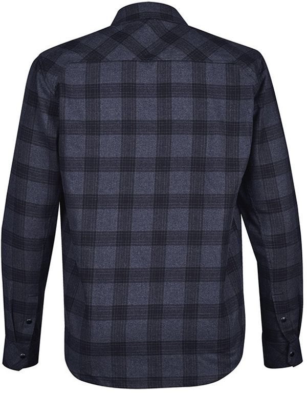 Am image of a Custom Stormtech Mens Logan Snap Front Shirt in NAVY PLAID!