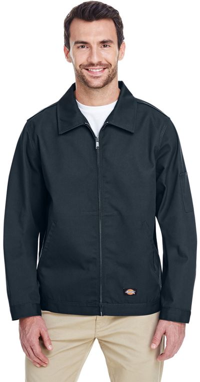 Am image of a Custom Dickies Men's Unlined Eisenhower Jacket in Dark Navy!