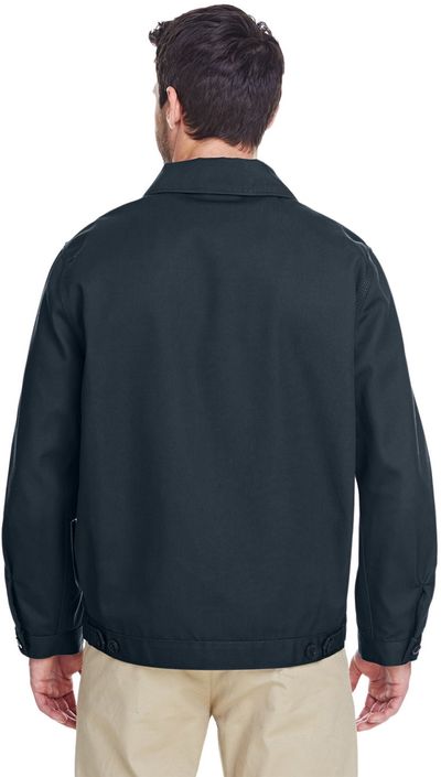 Am image of a Custom Dickies Men's Unlined Eisenhower Jacket in Dark Navy!