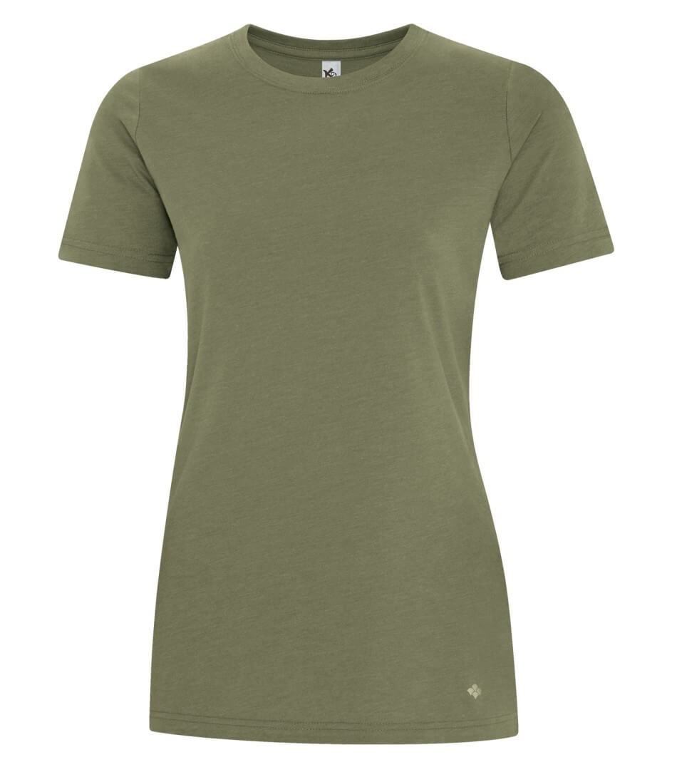 Koi Element Ring Spun Blend Ladies Tee in Olive