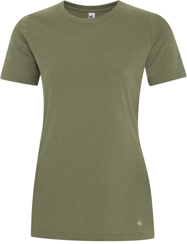 Am image of a Custom Koi Element Ring Spun Blend Ladies Tee in Olive!