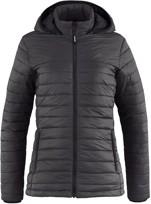 Am image of a Custom CX2 Canyon Ladies Lightweight Puffy Jacket in Charcoal!