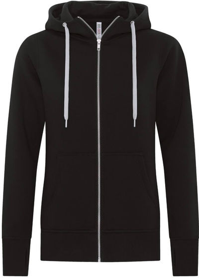 Am image of a Custom ATC ESACTIVE CORE FULL ZIP HOODED LADIES SWEATSHIRT in Black!
