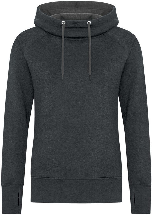 Am image of a Custom ATC ESACTIVE Vintage Pullover Ladies' Hooded Sweatshirt in Black Heather!