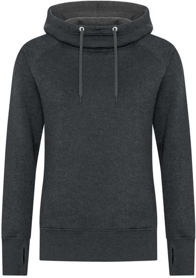 Am image of a Custom ATC ESACTIVE Vintage Pullover Ladies' Hooded Sweatshirt in Black Heather!