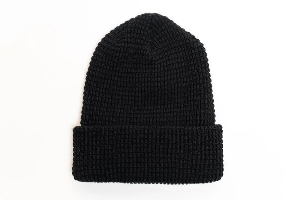 Am image of a Custom Beaniiez Leery Waffle Acrylic Toque in Black!