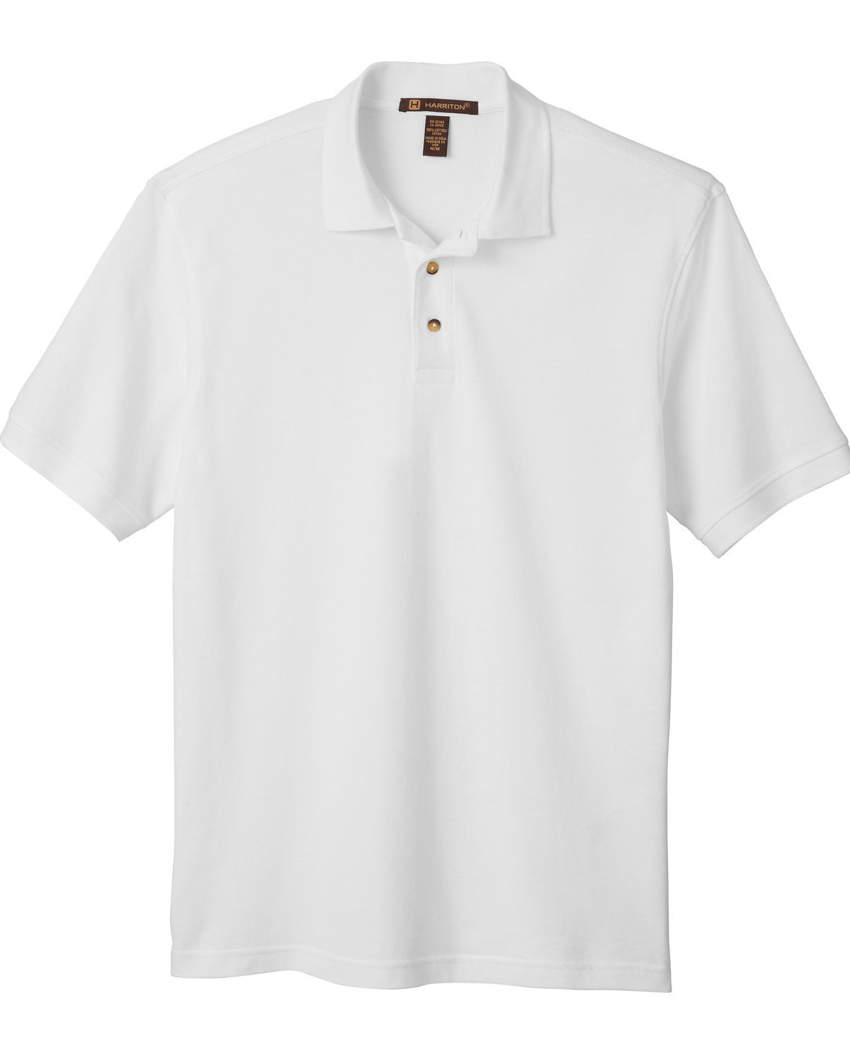 Harriton Men's Ringspun Cotton Pique Short Sleeve Polo in White