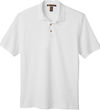 Am image of a Custom Harriton Men's Ringspun Cotton Pique Short Sleeve Polo in White!