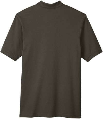 Am image of a Custom Harriton Men's Ringspun Cotton Pique Short Sleeve Polo in Black!