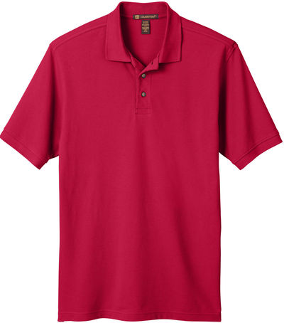 Am image of a Custom Harriton Men's Ringspun Cotton Pique Short Sleeve Polo in Red!