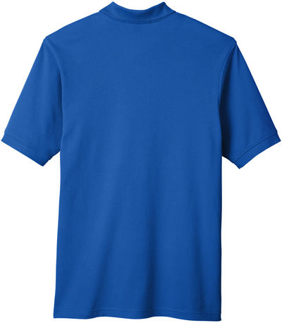 Am image of a Custom Harriton Men's Ringspun Cotton Pique Short Sleeve Polo in True Royal!