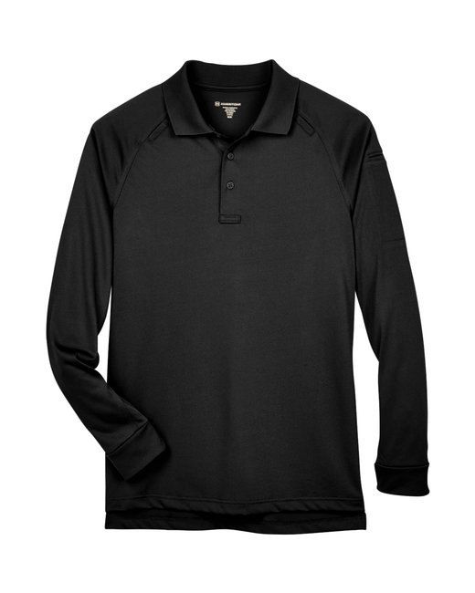 Harriton Men's Advantage Snag Protection Plus Long Sleeve Tactical Polo in Black