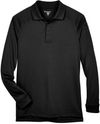 Am image of a Custom Harriton Men's Advantage Snag Protection Plus Long Sleeve Tactical Polo in Black!