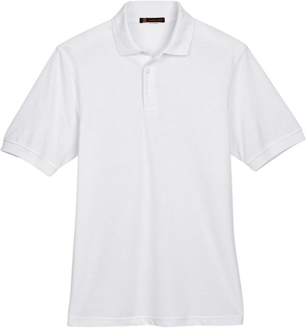 Am image of a Custom Harriton Men's 5.6 oz. Easy Blend™ Polo in White!
