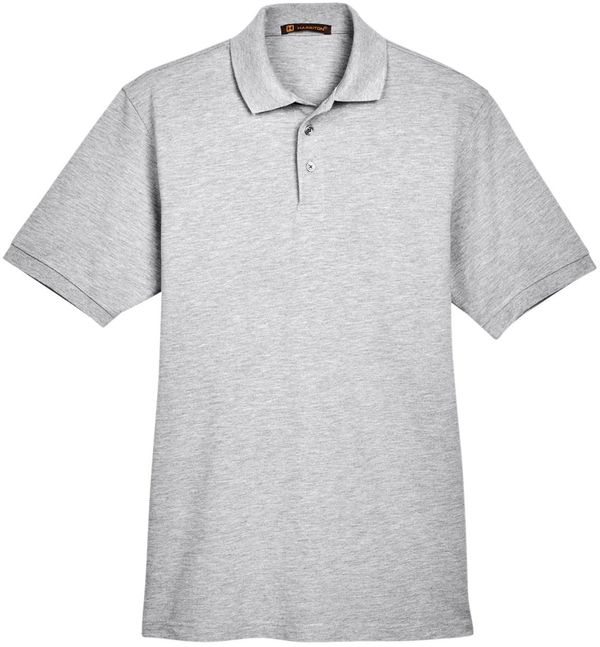 Am image of a Custom Harriton Men's 5.6 oz. Easy Blend™ Polo in Grey Heather!