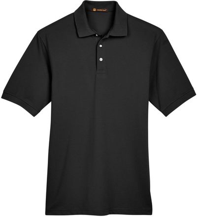 Am image of a Custom Harriton Men's 5.6 oz. Easy Blend™ Polo in Black!