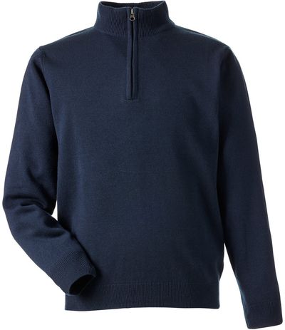 Am image of a Custom Harriton Unisex Pilbloc™ Quarter Zip Sweater in DARK NAVY!