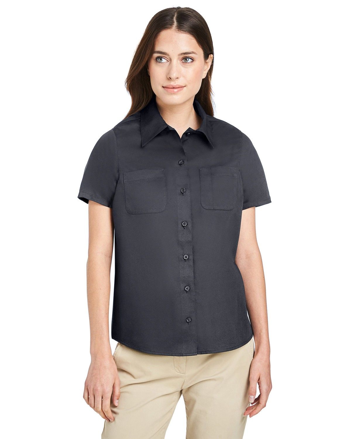 Harriton Ladies' Advantage IL Short Sleeve Work Shirt in Dark Charcoal