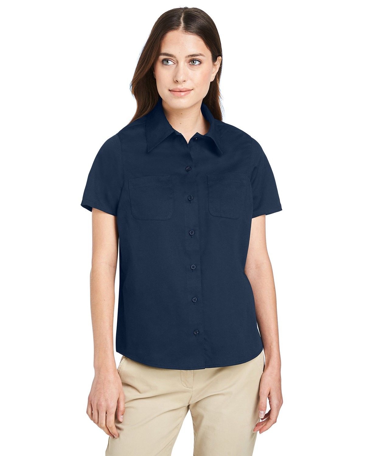 Harriton Ladies' Advantage IL Short Sleeve Work Shirt in Dark Navy