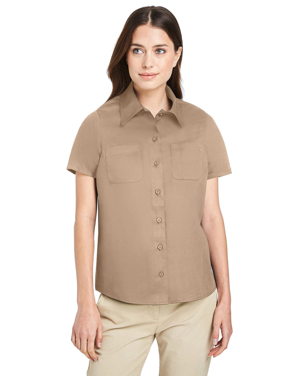 Harriton Ladies' Advantage IL Short Sleeve Work Shirt in Khakhi