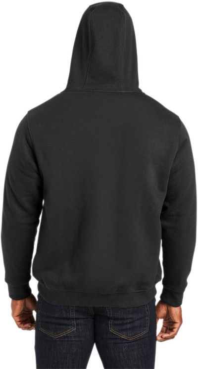 Am image of a Custom Harriton Men's ClimaBloc™ Lined Heavyweight Hooded Sweatshirt in Black!