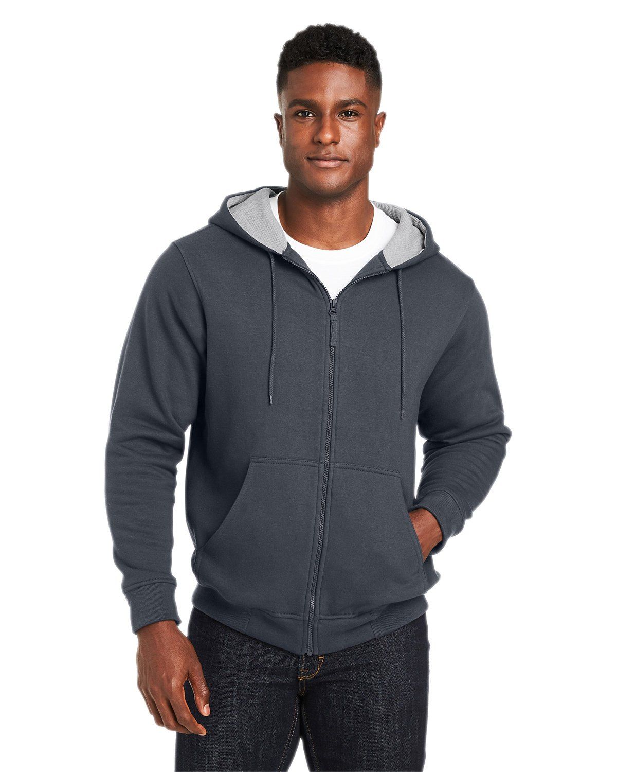 Harriton Men's ClimaBloc™ Lined Heavyweight Hooded Sweatshirt in Dark Charcoal
