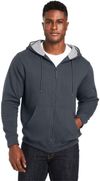 Am image of a Custom Harriton Men's ClimaBloc™ Lined Heavyweight Hooded Sweatshirt in Dark Charcoal!