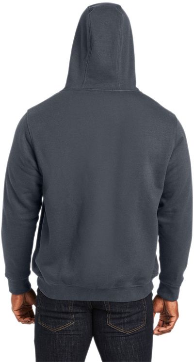 Am image of a Custom Harriton Men's ClimaBloc™ Lined Heavyweight Hooded Sweatshirt in Dark Charcoal!