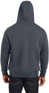 Am image of a Custom Harriton Men's ClimaBloc™ Lined Heavyweight Hooded Sweatshirt in Dark Charcoal!