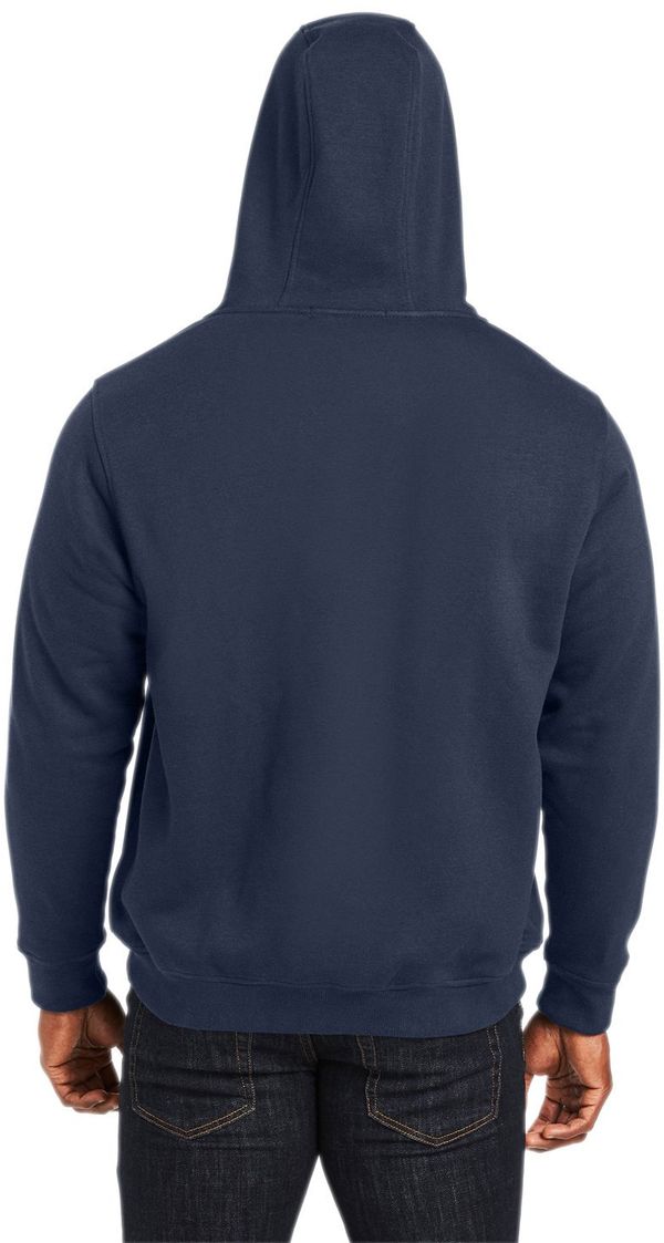Am image of a Custom Harriton Men's ClimaBloc™ Lined Heavyweight Hooded Sweatshirt in Dark Navy!