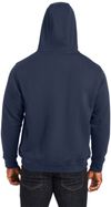 Am image of a Custom Harriton Men's ClimaBloc™ Lined Heavyweight Hooded Sweatshirt in Dark Navy!
