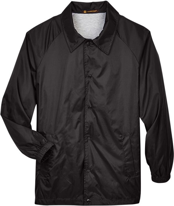 Am image of a Custom Harriton Adult Nylon Staff Jacket in Black!