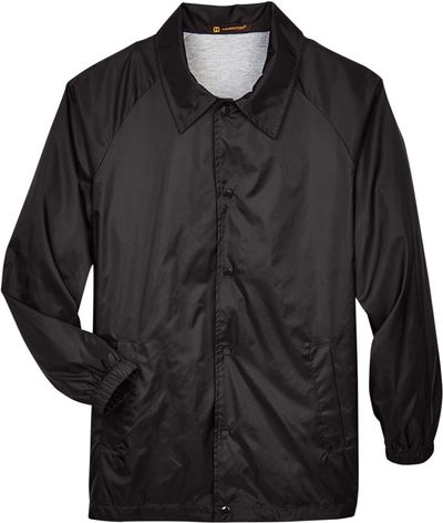 Am image of a Custom Harriton Adult Nylon Staff Jacket in Black!