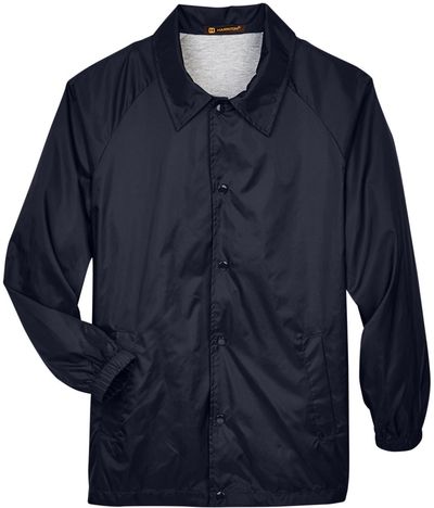 Am image of a Custom Harriton Adult Nylon Staff Jacket in Navy!