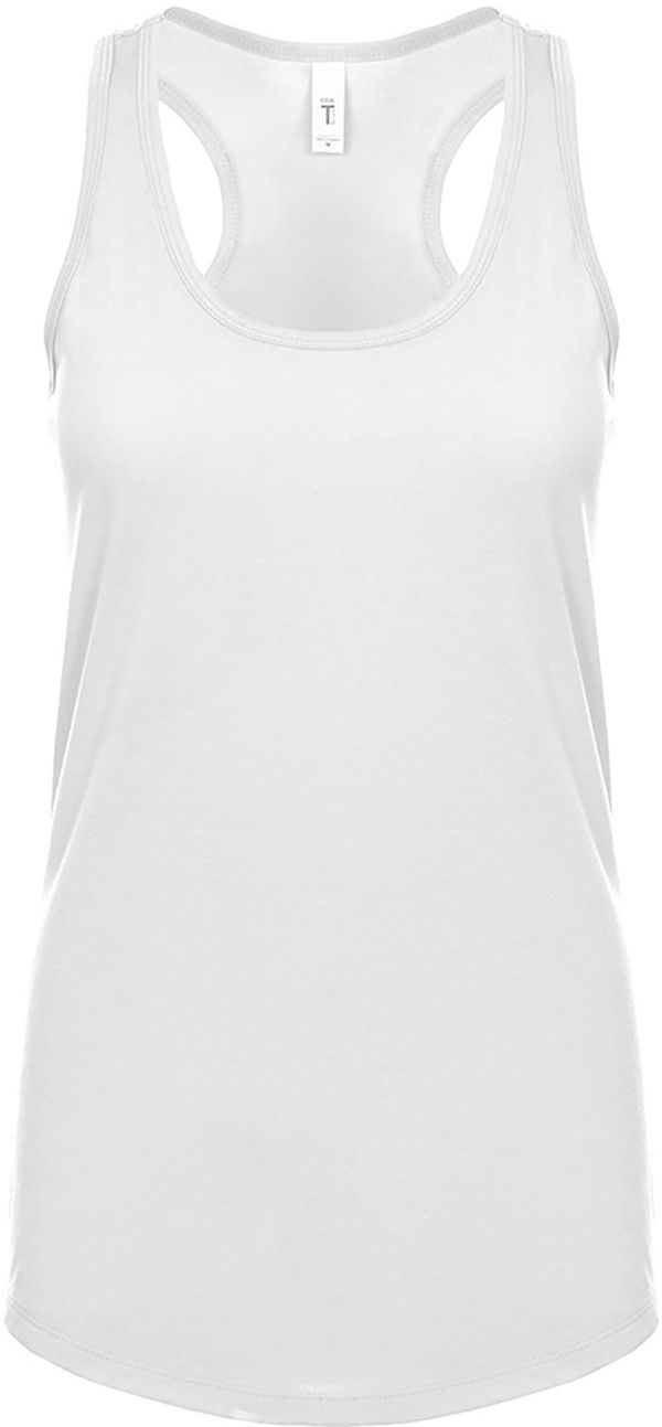 Am image of a Custom Next Level Ladies' Ideal Racerback Tank in White!
