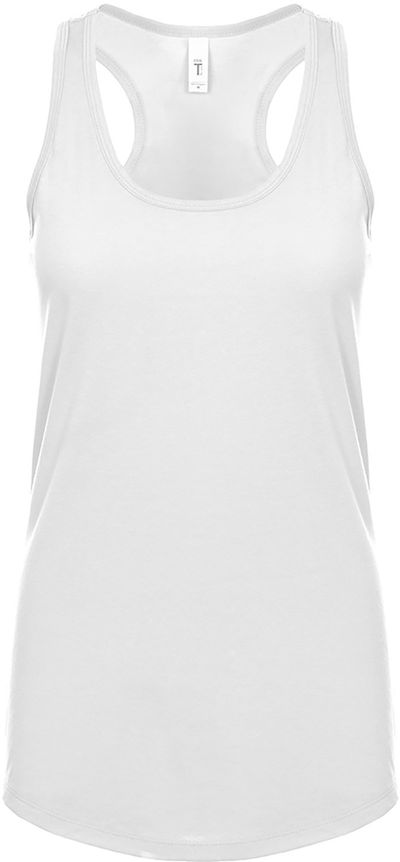 Am image of a Custom Next Level Ladies' Ideal Racerback Tank in White!
