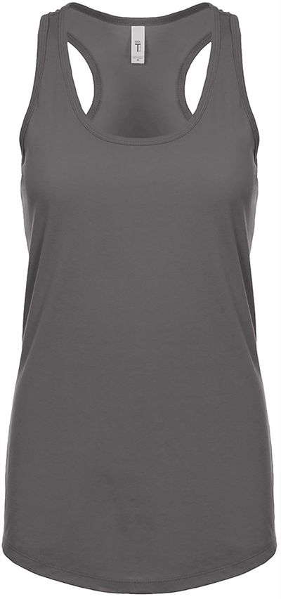 Am image of a Custom Next Level Ladies' Ideal Racerback Tank in Dark Gray!