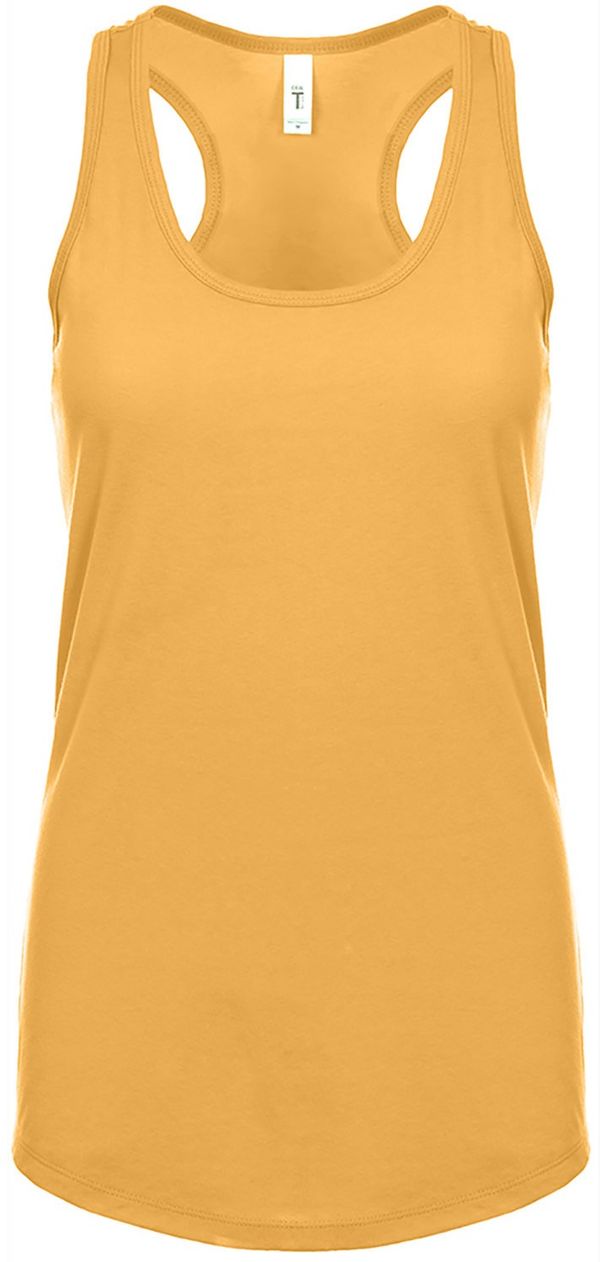 Am image of a Custom Next Level Ladies' Ideal Racerback Tank in Antique Gold!