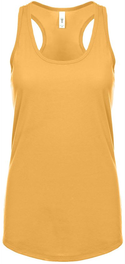 Am image of a Custom Next Level Ladies' Ideal Racerback Tank in Antique Gold!