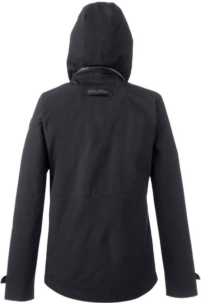 Am image of a Custom Nautica Ladies' Voyage Raincoat in Black!
