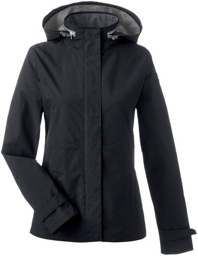 Am image of a Custom Nautica Ladies' Voyage Raincoat in Black!