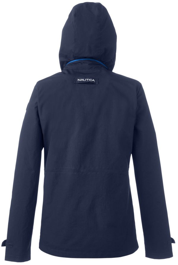 Am image of a Custom Nautica Ladies' Voyage Raincoat in Nautica Navy!