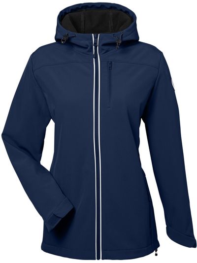 Am image of a Custom Nautica Ladies Wavestorm Softshell Jacket in NAUTICA NAVY!