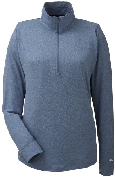 Am image of a Custom Nautica Ladies Saltwater Quarter Zip Pullover in Faded Navy!