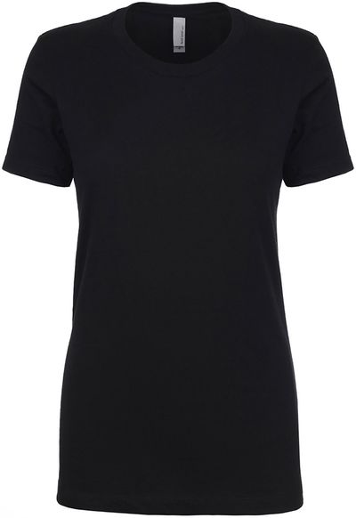 Am image of a Custom Next Level Womens Cotton Short Sleeve Boyfriend Crew in Black!