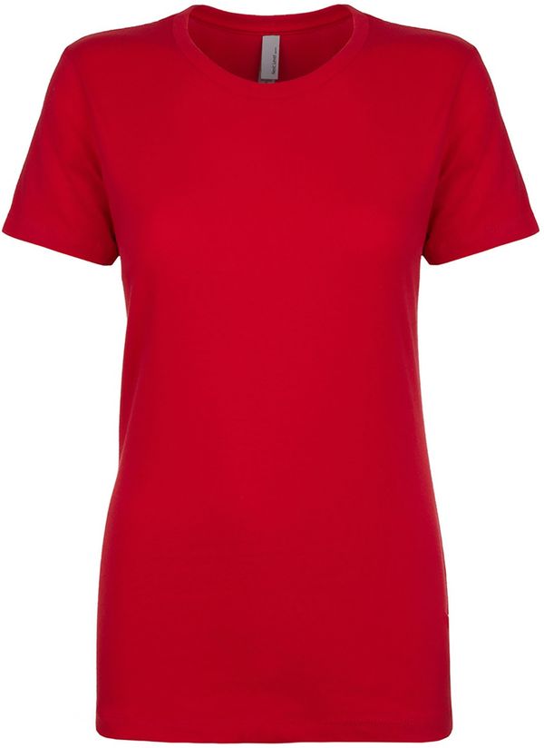 Am image of a Custom Next Level Womens Cotton Short Sleeve Boyfriend Crew in Red!
