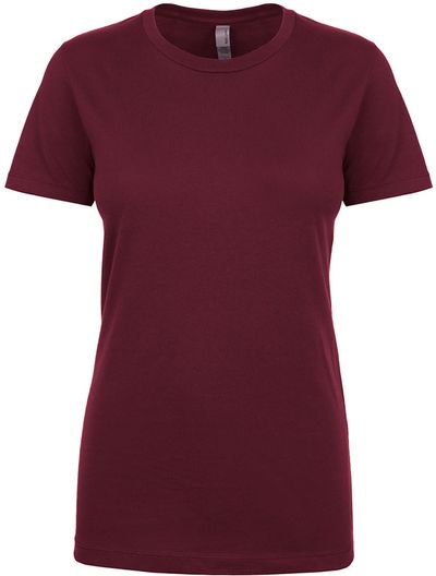 Am image of a Custom Next Level Womens Cotton Short Sleeve Boyfriend Crew in Maroon!